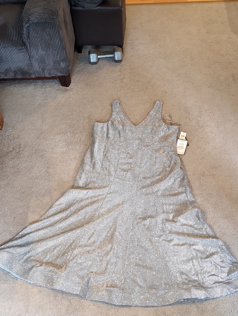 Sequin Hearts Silver Sleeveless V-Neck Maxi Gown